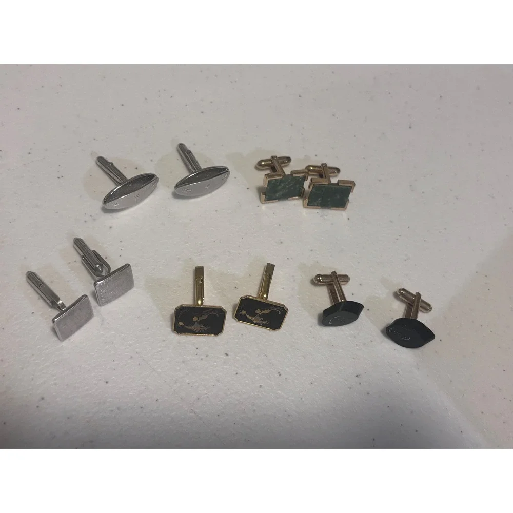 Vintage Cufflinks Lot 5 Pairs Silver Gold Tone Enamel Stone Assorted Styles Mens